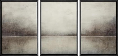 MUDECOR Framed Canvas Print Wall Art Set Abstract Landscape Nature Wilderness Illustration Modern Art Decorative Realism Rustic Vintage for Bedroom - 24"x36"x3 Black