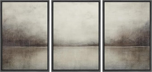 MUDECOR Framed Canvas Print Wall Art Set Abstract Landscape Nature Wilderness Illustration Modern Art Decorative Realism Rustic Vintage for Bedroom - 24"x36"x3 Black