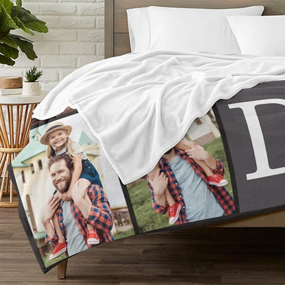 Gudina Fathres Day Custom Blanket with Photos Text Gifts for Dad Customizable Blanket Photo Blankets Personalized Blanket Thows with Picture Customize for Mom Dad