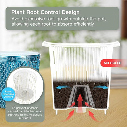 QCQHDU Self Watering Hanging Pots, 2 Pack 5.7 Inch Hanging Planters for Plants Indoor, Outdoor Flower Pots with Drainage Holes and 3 Hooks Chains for Garden Home (Klein Blue)