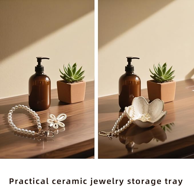 Floral Ceramic Jewelry Tray - 3.5" Elegant Ring Holder Dish & Trinket Bowl for Vanity Dresser Decors (grey)