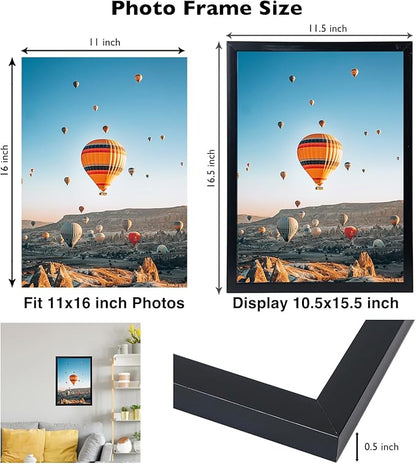 11x16 Black Picture Frame Set of 2, Horizontal and Vertical Formats for Wall Hanging, 11 x 16 Wall Gallery Poster Photo Frames with Shatter Resistant Plexiglass, 2 Pack, Black