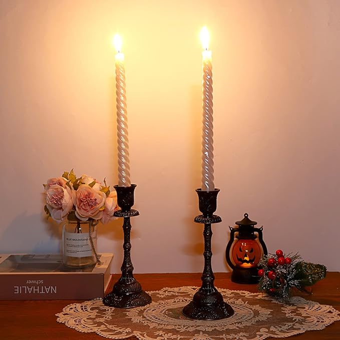 OwnMy Set of 2 Vintage Taper Candle Holders Tall Metal Taper Candlestick Holders, Elegant Taper Candle Stands Red Bronze Taper Candelabra Set for Dining Table Centerpieces Wedding Candlestick Decors