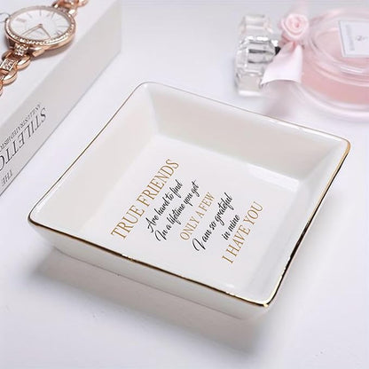 LADY&HOME Friend Gifts for Women Ceramic Ring Dish Birthday Christmas Gifts for Friends Female Decorative Jewelry Tray (True Friend)