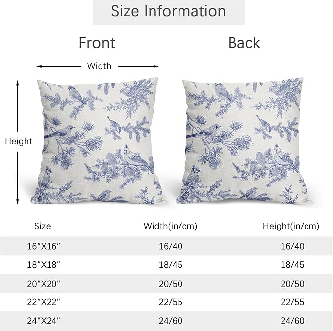 White Blue Bird Pillow Covers 18x18 Set of 2 Decorations Chinoiserie Vintage Throw Pillow Covers Decor Rustic Pillowcases Oriental Pattern Farmhouse Cozy Soft for Sofa Bed Chair Home Decorative