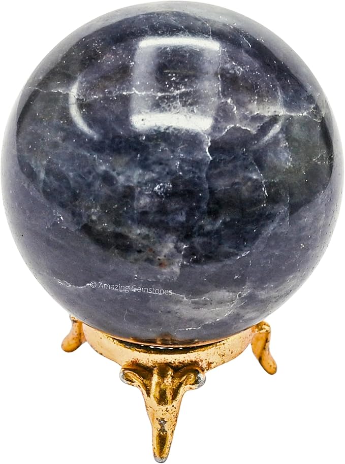 Amazing Gemstone Iolite Crystal Ball with Stand - 2.5 Inches Large Crystal Sphere Meditation Balls for Witchcraft and Decorative Balls