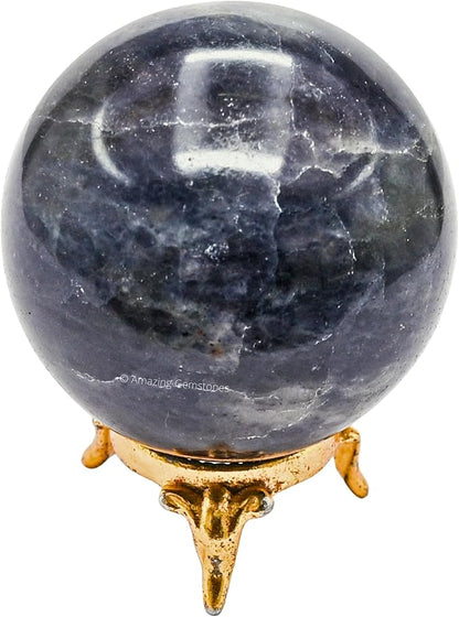 Amazing Gemstone Iolite Crystal Ball with Stand - 2.5 Inches Large Crystal Sphere Meditation Balls for Witchcraft and Decorative Balls
