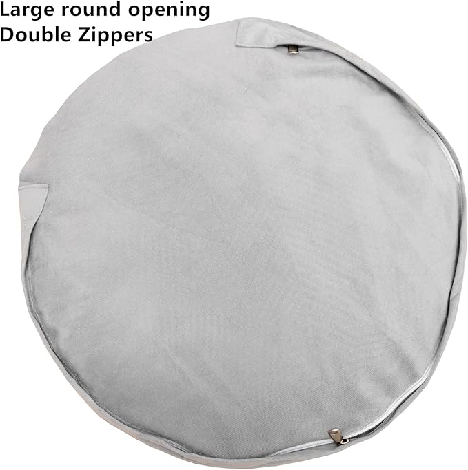 Asuprui Ottoman Pouf Unstuffed Pouf Ottoman Foot Rest 20x12 Inches Fuzzy Chair Round NO Filler Floor Bean Bag Chair Foot Rest with Storage for Living Room Bedroom Cover ONLY Coffee White