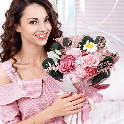 HUACHIPLUS Preserved Rose Bouquets: Fresh Flowers Bouquet- Romantic Gifts for Mom Wife Girlfriend Women-Flowers for Delivery Prime on Christmas Valentines Day Anniversary Mothers Day Birthday (Pink1)
