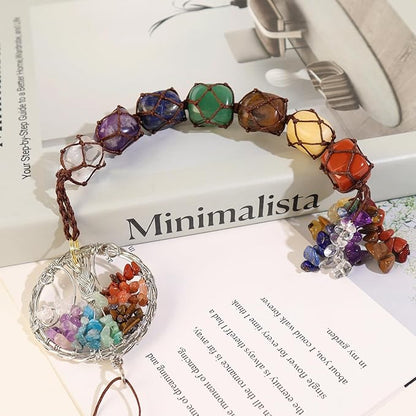 Anjiucc Handmade Crystal Window Car Hanging Ornaments 7 Chakra Home Ornament Yoga Meditation Car Decoration（A-Style 12）