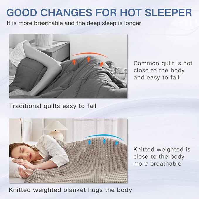 Guohaoi Knitted Weighted Blanket for Adults (Beige 60"x80" 12lbs) No Beads Cooling Throw Blanket for Hot Sleepers, Home Decor Breathable Chunky Knit Heavy Blanket Use on Queen/King Size Bed