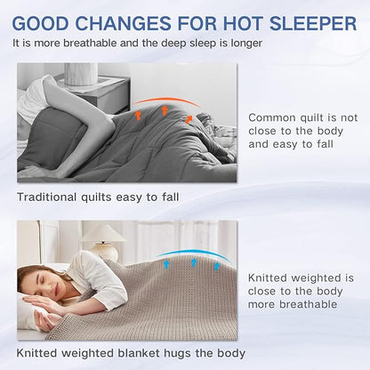 Guohaoi Knitted Weighted Blanket for Adults (Beige 48"x72" 12lbs) No Beads Cooling Throw Blanket for Hot Sleepers, Home Decor Breathable Chunky Knit Heavy Blanket Use on Full Size Bed