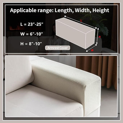 Sectional Couch Covers, Wear Resistant Stretch Sofa Covers Washable Soft Couch Cushion Covers Anti Slip Furniture Protector Sofa Slipcovers for Pets (1 Piece Armrest Sofa Cover, Ivory)