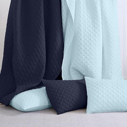 HORIMOTE HOME Quilt King Size Aqua Blue, Lightweight Quilt for Summer, Ultra-Soft Microfiber Modern Style Quilted Clouds Pattern Bedspread Quit Set 3 Pieces(1 Quilt and 2 Pillow Shams)