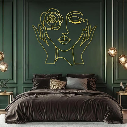 Trpiox Minimalist Woman Face Metal Wall Art, Abstract Metal Wall Art, Line Art Wall Decor for Living Room, Bedroom, Bathroom (Black,31" W x 28" H / 80 x 71 cm)