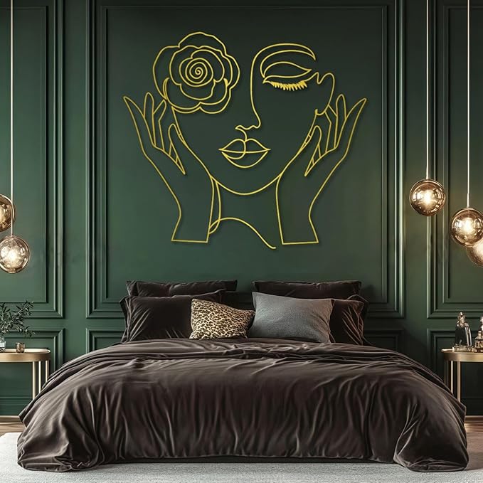 Trpiox Minimalist Woman Face Metal Wall Art, Abstract Metal Wall Art, Line Art Wall Decor for Living Room, Bedroom, Bathroom (White,28" W x 24" H / 70 x 62 cm)