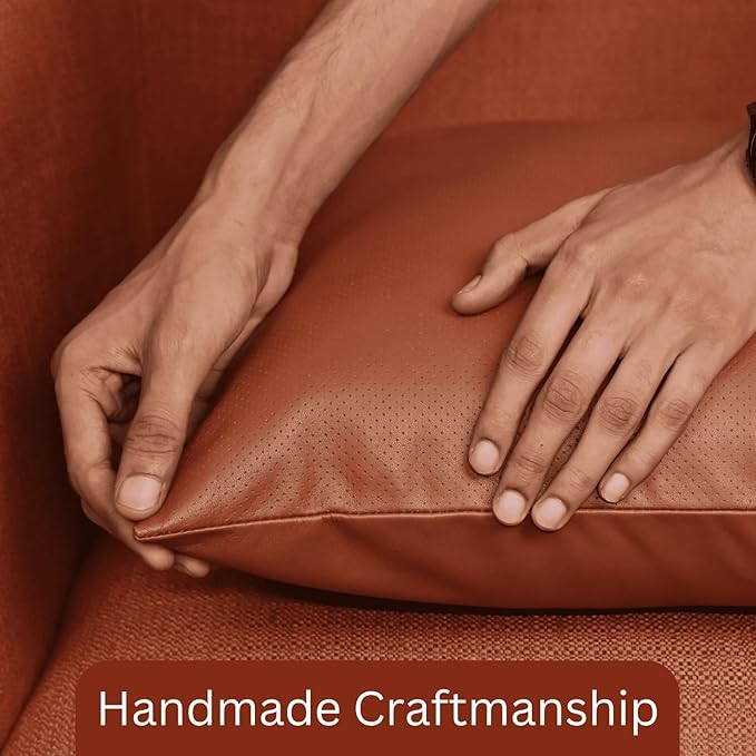 LL LEATHER LOVERS Genuine Lambskin Leather Pillow Cover, 16x16 Inch Case for Lumbar Throw Couch Pillows, Thick & Soft Cushion Covers for Sofa Bed Home Décor (Textured Terracotta Pack of 1)
