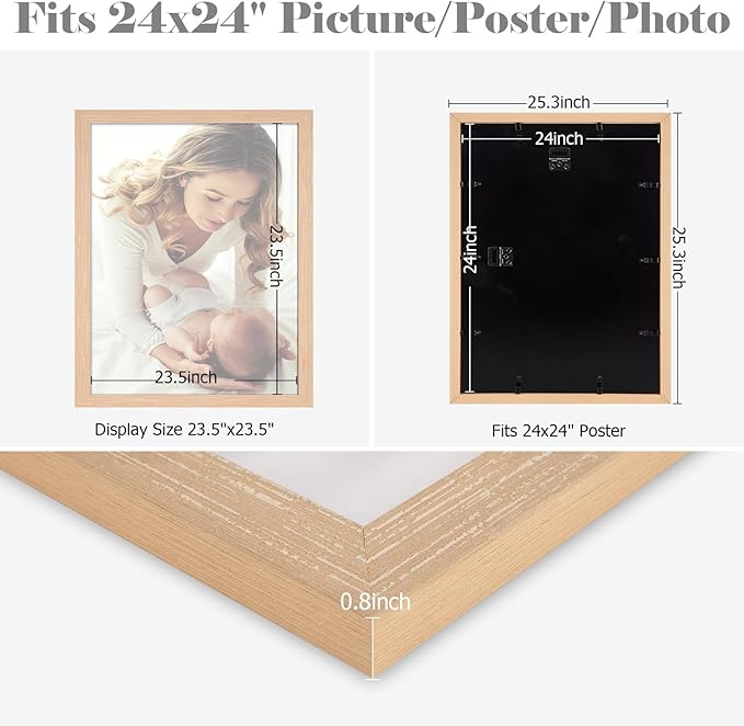24x24 Frame Natural Woodgrain,Rustic 24x24 Picture Frame, Art Pic Hanging Poster Frame, 24 by 24 Gallery Family Concert Portrait Photo Frame Anniversary/Birthday/Wedding/Thank you/Christmas Gift