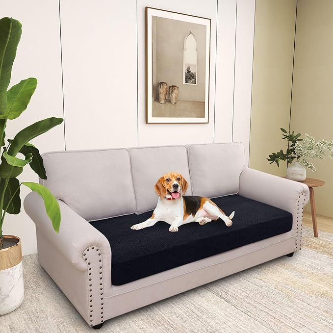 hyha Individual Couch Cushion Covers, Stretch Magic Sofa Seat Cushion Covers Washable, Dog Couch Sofa Slipcover for Pets, Kid with Elastic Bottom(Large, Black)