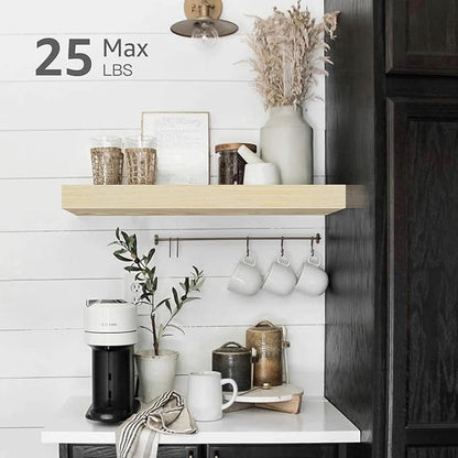 QEEIG Bathroom Floating Shelves for Wall - 15.7" Wall Mounted Shelf Over Toilet Farmhouse Home Decor Display Bookshelf Small 15.7 x 6.7 inch Set of 2, Natural Light Brown (008-40N)