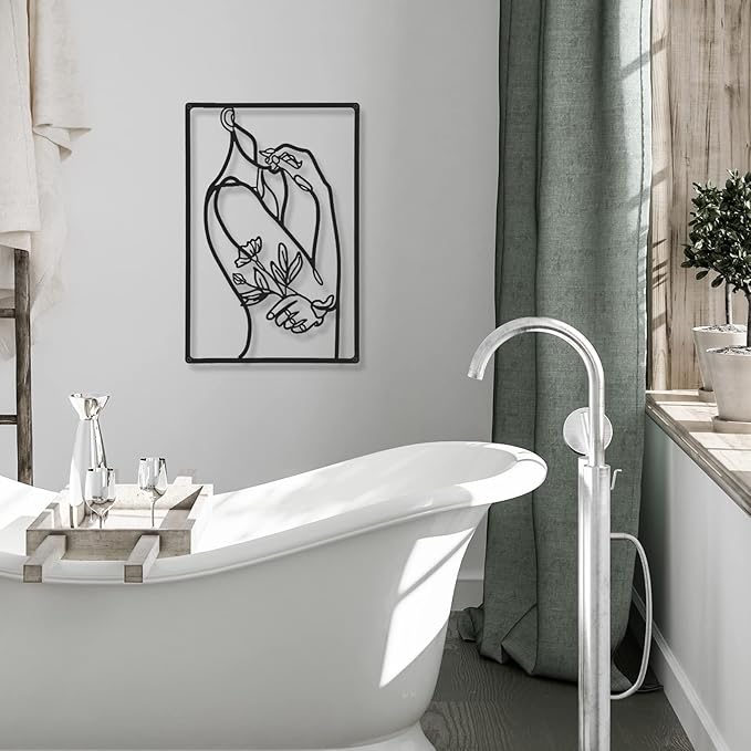 CHENGU 3 Pieces Metal Minimalist Abstract Woman Wall Art Line Drawing Wall Art Decor Single Line Female Home Hanging for Kitchen Bathroom Living Room