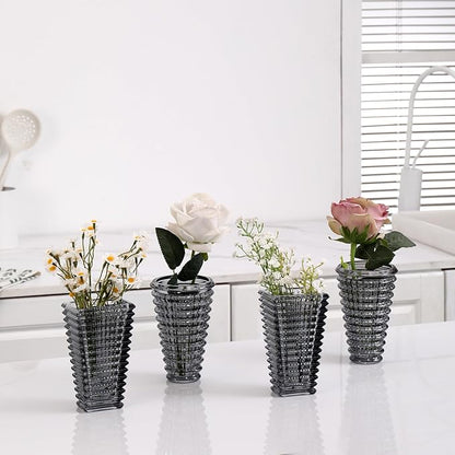 MCMCNCUIU Crystal Flower Vase Set of 4, Glass Vases for Centerpieces, Black Vases for Flowers, Small Vase for Living Room, Bedroom, Kitchen, Office, Wedding