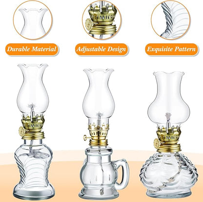 Yexiya 6 Pcs Chamber Oil Lamps Oil Lamp Vintage Glass Kerosene Lamp Bulk with Adjustable Fire Wick Rustic Clear Hurricane with 6.6 ft Extra Wick for Indoor Use Home Decor 8 Inch (Simple)