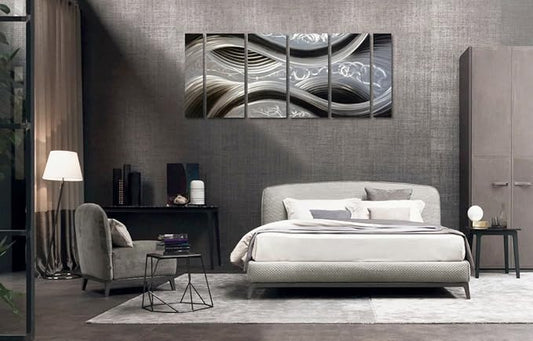 MyArton Handcrafted Abstract Metal Wall Art with Soft Color, Large Scale Decor in Black Line Design, 3D Artwork for Indoor Outdoor Wall Decorations, 6-Panels Metal Art Measure 24"x 65"
