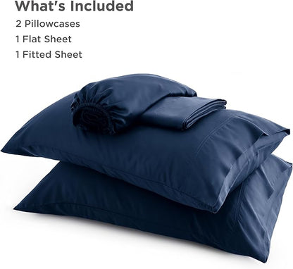Bedsure Full Size Bed Sheets, Cooling Sheets, Rayon Derived from Bamboo, Breathable & Soft, Deep Pocket Up to 16 Inches, Hotel Luxury Silky Bedding for Hot Sleepers, Navy
