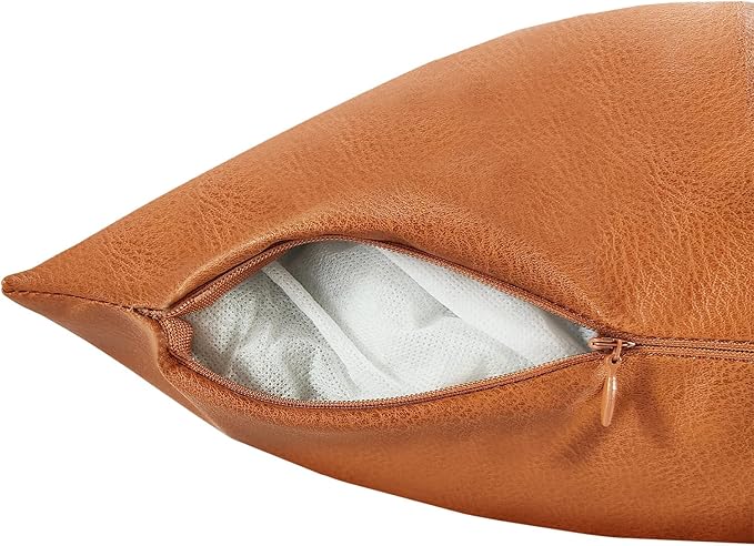Faux Leather Throw Pillow Cover 16X16 Inch Set of 2 Brown Outdoor Modern Farmhouse Solid Decorative Pillow Covers for Room Couch Living Bedroom Bed Sofa