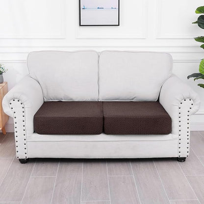 Smiry Waterproof Couch Cushion Covers, Stretch Jacquard Thick Sofa Cushion Covers, Washable Seat Slipcover Elastic Furniture Protector for Pets, Kid (2PC, Chocolate)
