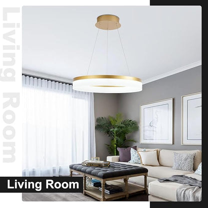 Buccleuch Modern LED Chandelier - Dimmable 19.7" Gold Round Pendant Light, Height Adjustable UL-Certified Ceiling Light for Dining Room, Kitchen Island, Living Room, Bedroom, Foyer