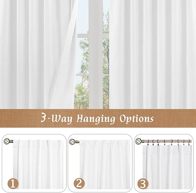 LAMIT White 100% Blackout Linen Curtains 84 Inches Long, Linen Textured Living Room Bedroom Curtains Full Room Darkening Back Tab and Rod Pocket Panels with White Liner, 2 Panels, 38 x 84 Inch