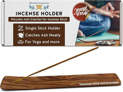 Alternative Imagination Wooden Incense Holder Tray - 10-Inch Ash Catcher for Single Incense Sticks, Meditation Accessories, Spiritual Decor, Home Fragrance, Mindfulness, Altar Display, Room Accent