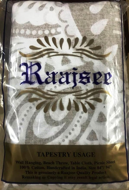 raajsee Metallic Gold Tapestry Mandala Wall Hanging- Bohemian Dorm Decor Hippie Queen Tapestries 82x92 inches-Boho Bedding Beach Throw Blanket White Golden bedspread meditation yoga mat throw