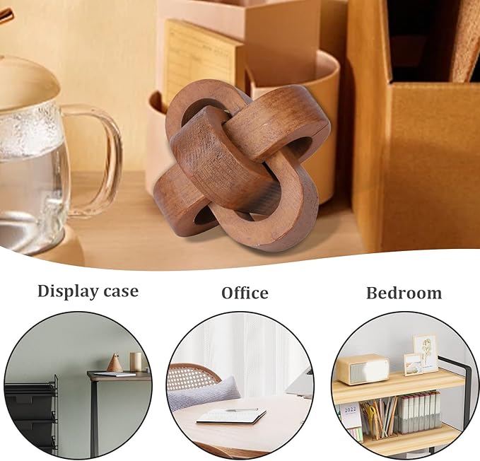 Wood Knot Decor 3.7 Inch 3-Link Modern Boho Wood Chain Link Decor Decorative Chain Knot for Coffee Table Entryway Living Room Bedroom Farmhouse Shelf Walnut Color