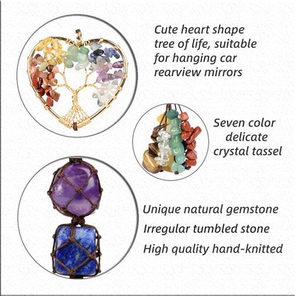 Anjiucc Handmade Crystal Chakra Swing Pendant Mirror Hanging car Accessories Tree of Life Stone Tree feng Shui Home Decoration Window