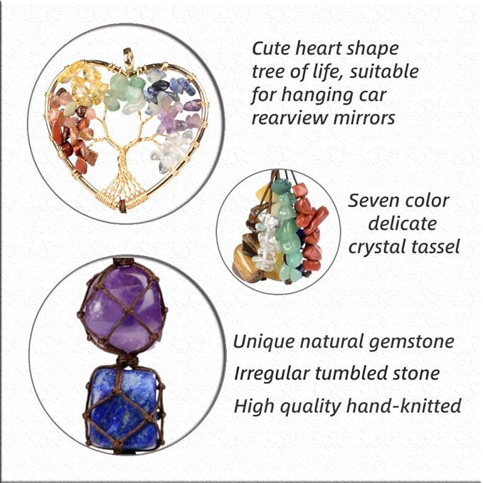 Handmade Crystal Window Car Hanging Ornaments 7 Chakra Home Decoration Feng Shui Ornament Car Decoration Christmas Decorations Ornaments (Chakra- Heart Shape)