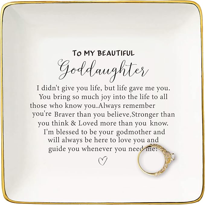 NZY Goddaughter Gifts from Godmotehr Godfather,Birthday Graduation Christmas Gifts for Goddaughter,Encouraging Gift-Ceramic Jewelry Tray Trinket Holder Ring Dish,I Didn't Give You Life