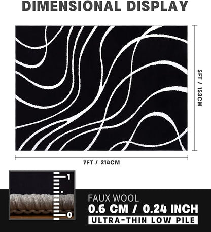 YIHOUSE Black Modern Area Rug 5x7,Abstract Rugs for Bedroom,Black and White Geometric Rug,Minimalist Striped Rug,Dark Washable Area Rugs 5x7 Non Slip Throw Rugs for Bedroom，Office