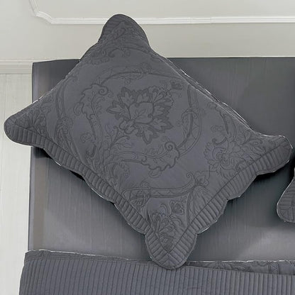CHIXIN Microfiber Standard Pillow Shams Set of 2 - Quilted Decorative Pillow Covers - Dark Grey - Size (20" x 26")