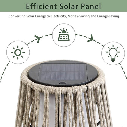 TRIROCKS Outdoor Floor Lamp 2 Piece Solar Powered Lantern Wicker Solar Patio Lamp with Olifen Rope Waterproof Rattan Outside Solar Deck Light for Patio Garden Lawn Yard (Grey)