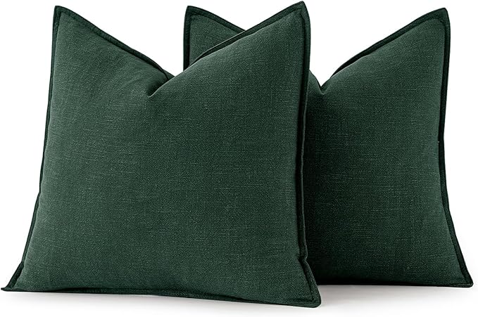 MIULEE Christmas Decorative Linen Pillow Covers 16x16 Inch Dark Green Boho Farmhouse Neutral Couch Throw Pillows for Bed Pack of 2 Accent Modern Pillowcase Sofa Livingroom Home Decor