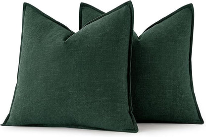 MIULEE Christmas Decorative Linen Pillow Covers 16x16 Inch Dark Green Boho Farmhouse Neutral Couch Throw Pillows for Bed Pack of 2 Accent Modern Pillowcase Sofa Livingroom Home Decor