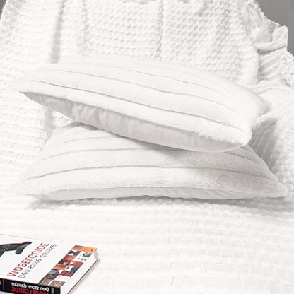 2 Pack 12x20 Pillow Cover Velvet Pillow Covers, Faux Fur Oblong Throw Pillow Covers for Living Room Decorations Throw Pillow Case, Throw Pillow Cover Cushion Cover for Home Sofa Bedroom Car, White