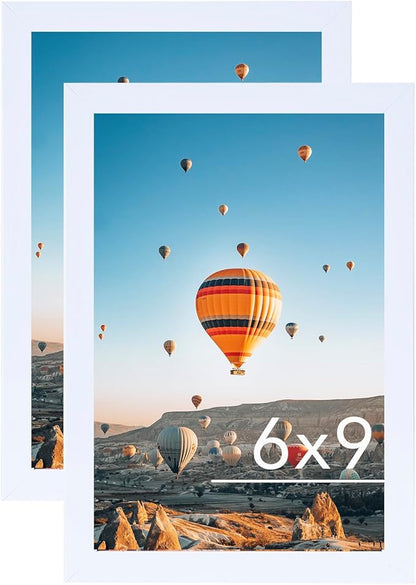 6x9 Picture Frame Set of 2 White for Wall Hanging or Tabletop- Wall Mounting Horizontally or Vertically, 6 x 9 Wall Gallery Poster Photo Frames for 6 by 9 Photo,2 Pack, White