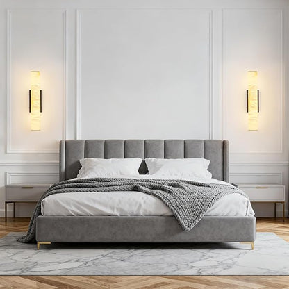 LMQNINE Natural Alabaster Wall Sconces Spanish Marble Wall Light Cylinder Modern Black LED Sconce for Living Room Bedroom Bathroom Stairs（S-1Pack）