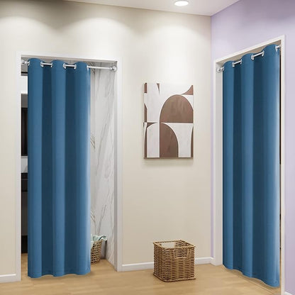 DUALIFE Denim Blue Curtains 63 Inch Length, 34 Inch Wide Narrow Curtains for Short Window, Bedroom Blackout Curtains for Boys Room Decor(Midnight Blue, 34x63 Inch, 2 Panels, Grommet Top)