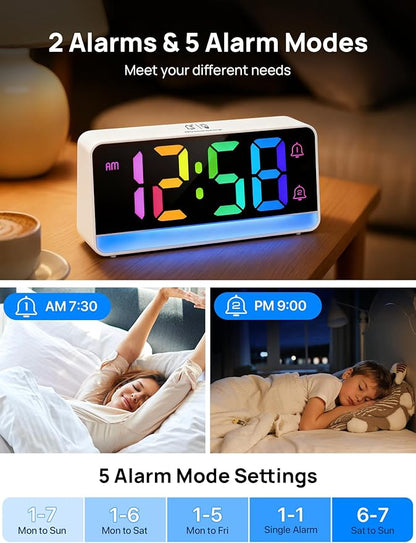 MASHI Loud Alarm Clock for Heavy Sleepers,Digital Clock with 12 Color NightLight,Adjustable Volume,Dynamic RGB Color, Snooze, DST Bedrooms Bedside,ok to Wake for Kids,Teens