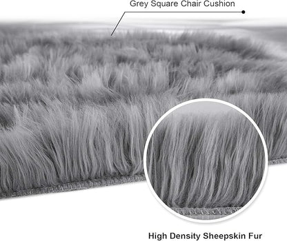 Softlife Grey Faux Fur Sheepskin Chair Cover Seat Cushion Pad Super Soft Area Rugs for Living Bedroom Sofa Dorm (1.6ft x 1.6ft)